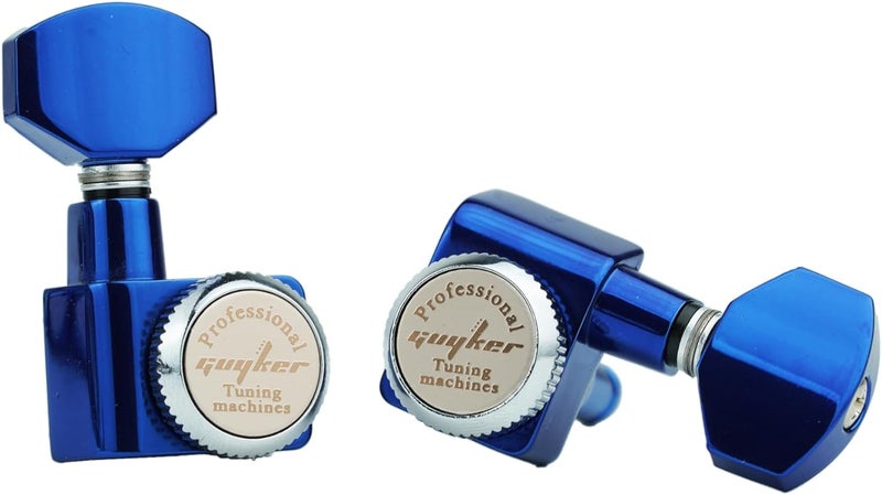 guyker 6 In-line Guitar Locking Tuners – 1:18 Lock String Tuning Key Pegs Machine Heads for Folk Classical Acoustic Electric Guitar - GK434, Blue Chrome - Image 5